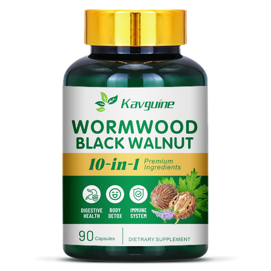 Kavguine10 in 1 Wormwood Capsules Black Walnut Hulls Cloves Black Pepper urmeric Curcumin Root Peppermint Leaf DIigestive Health Body Detox 90 Capsules