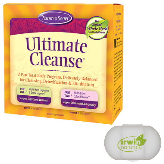 Natures Secret 7 Day Ultimate Cleanse - 2 Part Total Body Cleanse Promotes Healthy Digestion & Elimination with Multi-Herb Detox Blend & Multi-Fiber Colon Cleanse 240 Tablets with a Pill Case